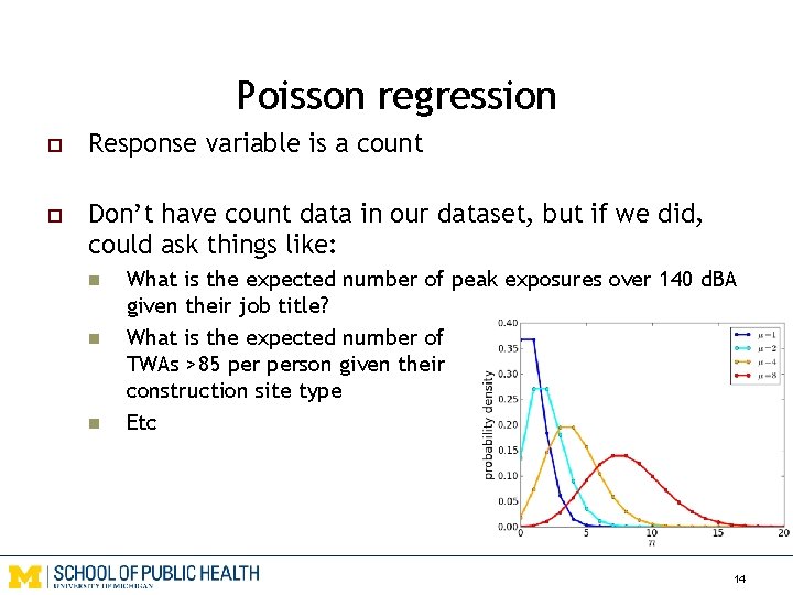 Poisson regression o Response variable is a count o Don’t have count data in