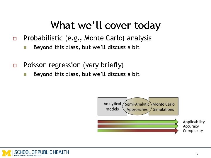 What we’ll cover today o Probabilistic (e. g. , Monte Carlo) analysis n o