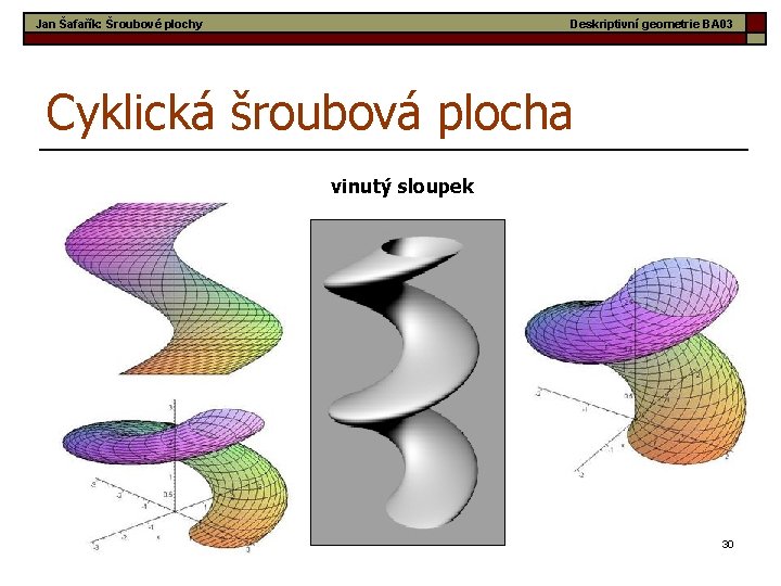 Jan Šafařík: Šroubové plochy Deskriptivní geometrie BA 03 Cyklická šroubová plocha vinutý sloupek 30