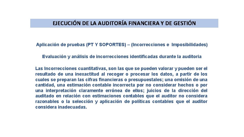 EJECUCIÓN DE LA AUDITORÍA FINANCIERA Y DE GESTIÓN Aplicación de pruebas (PT Y SOPORTES)