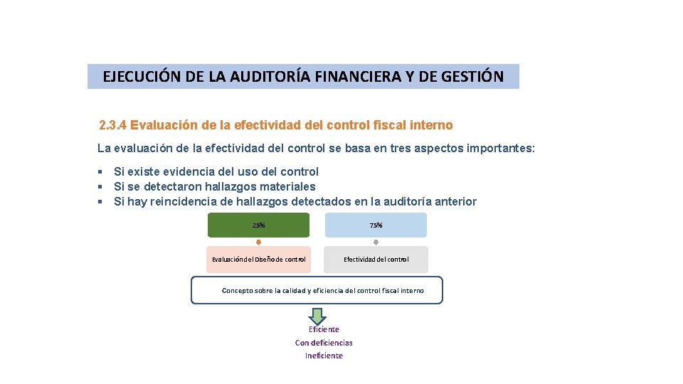 EJECUCIÓN DE LA AUDITORÍA FINANCIERA Y DE GESTIÓN 2. 3. 4 Evaluación de la