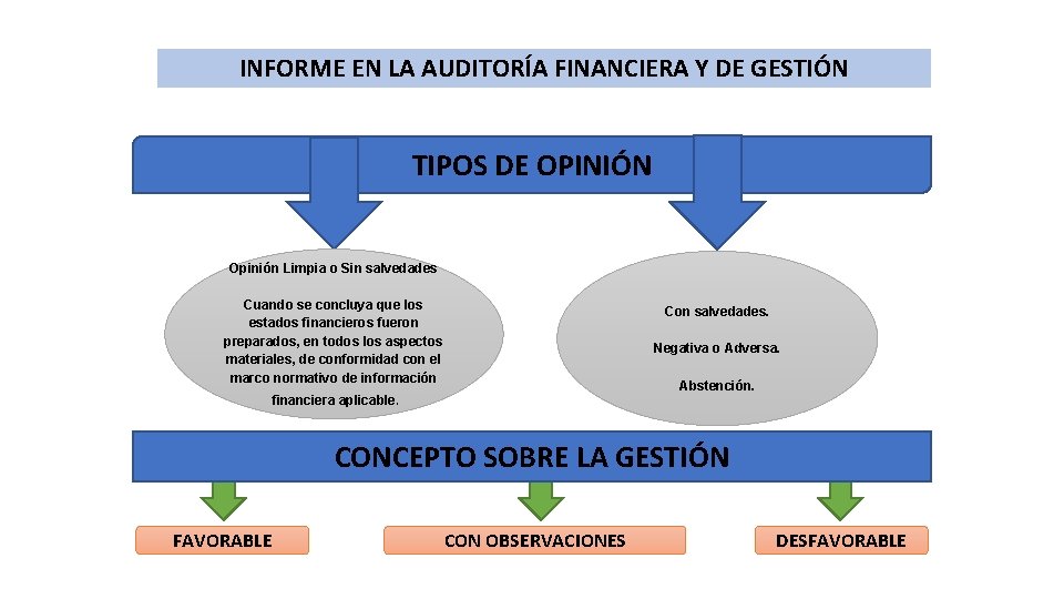 INFORME EN LA AUDITORÍA FINANCIERA Y DE GESTIÓN TIPOS DE OPINIÓN Opinión Limpia o