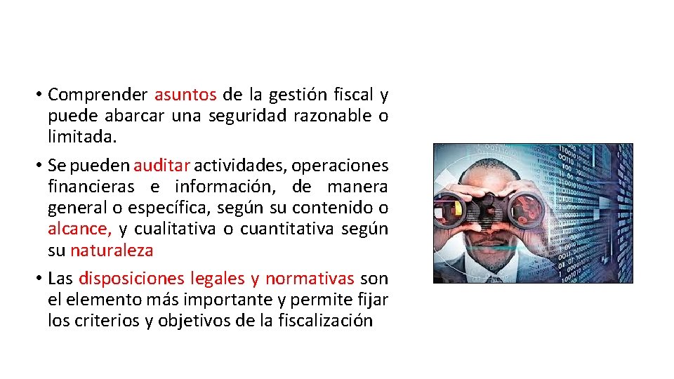  • Comprender asuntos de la gestión fiscal y puede abarcar una seguridad razonable