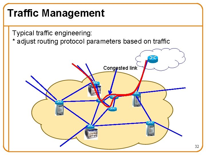 Traffic Management Typical traffic engineering: * adjust routing protocol parameters based on traffic Congested