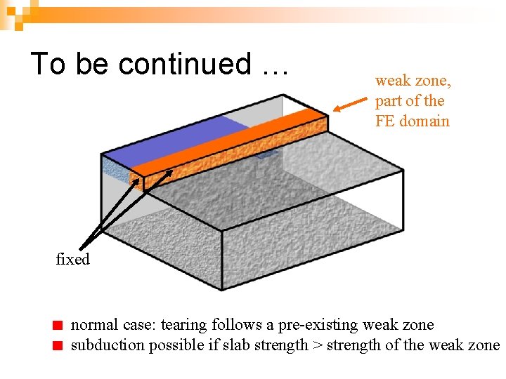 To be continued … weak zone, part of the FE domain fixed normal case: