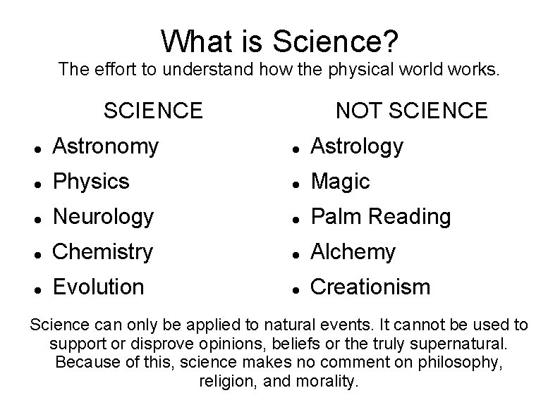 What is Science? The effort to understand how the physical world works. SCIENCE NOT What is Science? The effort to understand how the physical world works. SCIENCE NOT