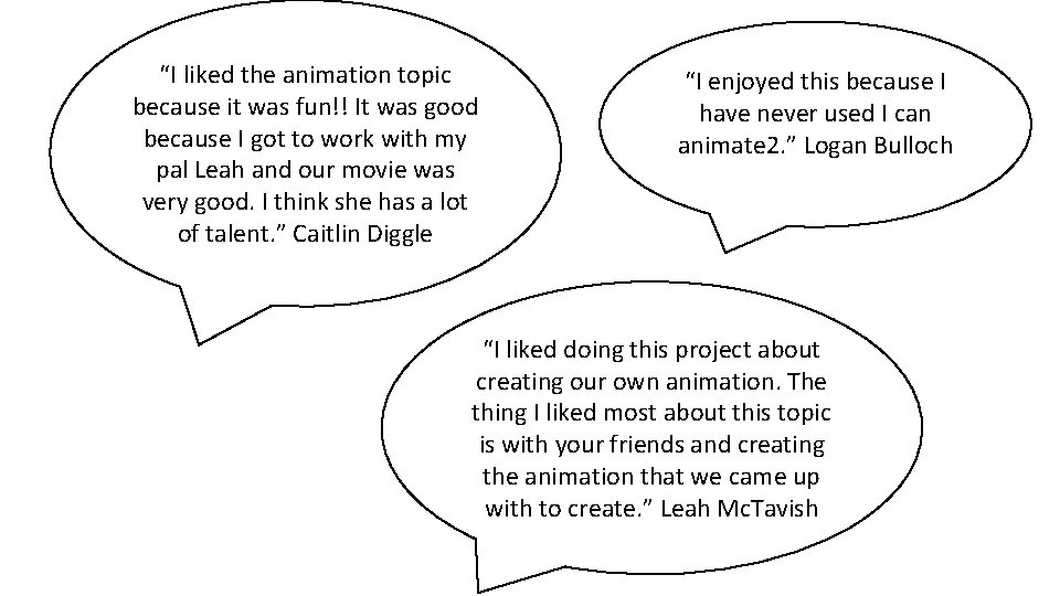 “I liked the animation topic because it was fun!! It was good because I