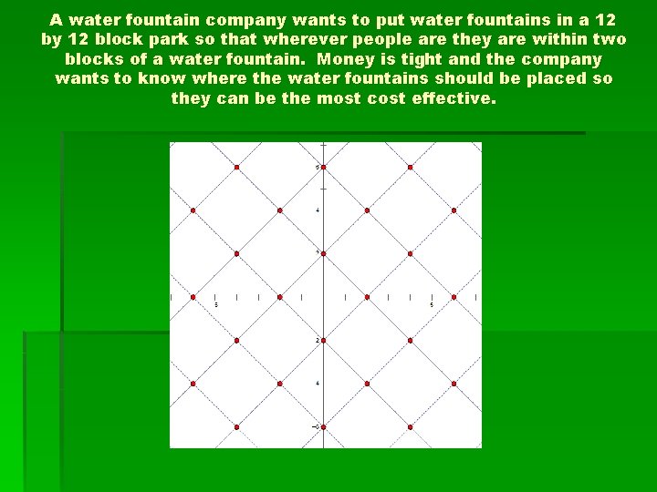 A water fountain company wants to put water fountains in a 12 by 12