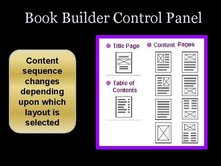 Book Builder Control Panel Content sequence changes depending upon which layout is selected 