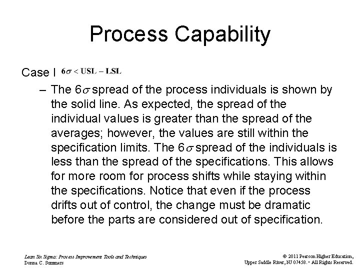 Process Capability Case I – The 6 spread of the process individuals is shown