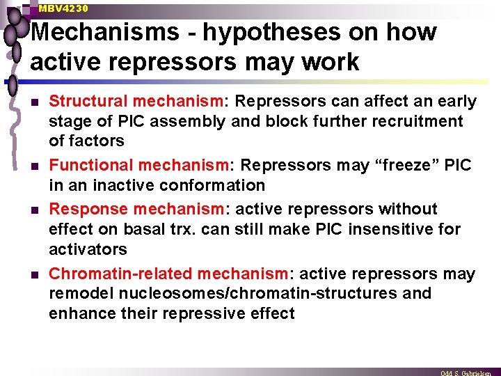 MBV 4230 Mechanisms - hypotheses on how active repressors may work n n Structural