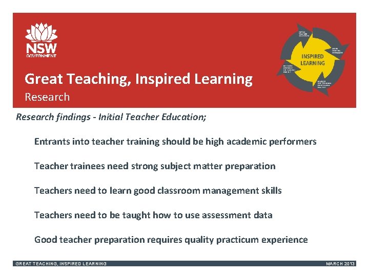 Great Teaching, Inspired Learning Research findings - Initial Teacher Education; Entrants into teacher training