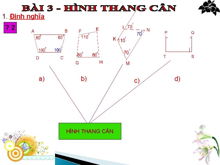 1. Định nghĩa ? 2 a) b) HÌNH THANG C N c) d) 