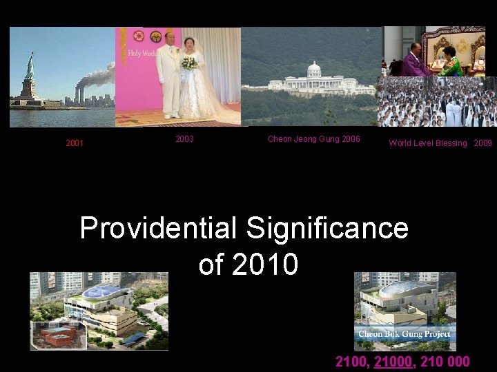 2001 2003 Cheon Jeong Gung 2006 World Level Blessing 2009 Providential Significance of 2010