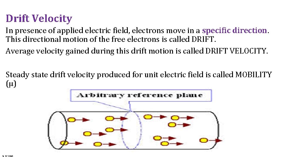Drift Velocity In presence of applied electric field, electrons move in a specific direction.