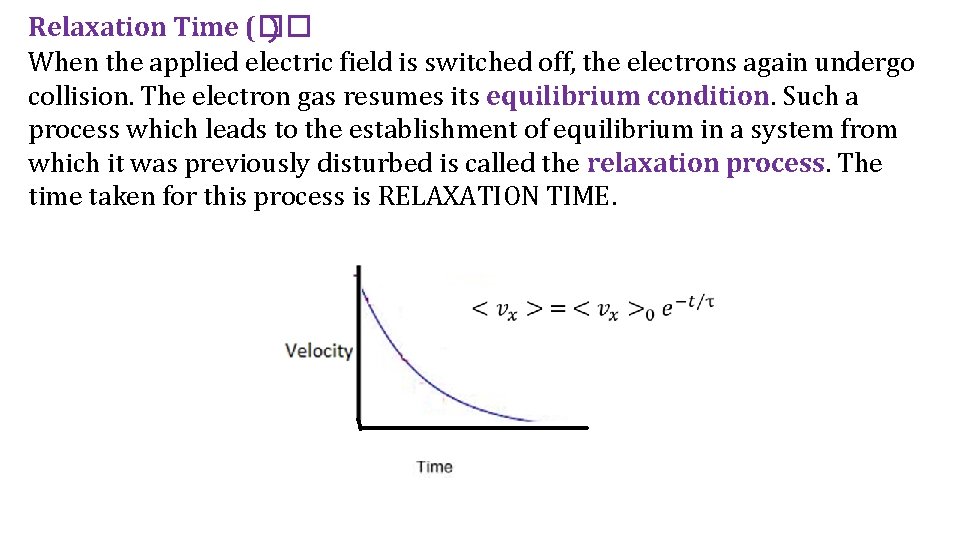 Relaxation Time (�� ) When the applied electric field is switched off, the electrons