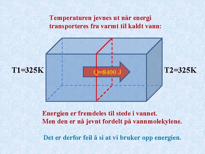 Temperaturen jevnes ut når energi transporteres fra varmt til kaldt vann: T 1=325 K