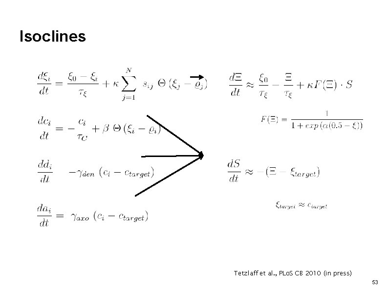 Isoclines Tetzlaff et al. , PLo. S CB 2010 (in press) 53 