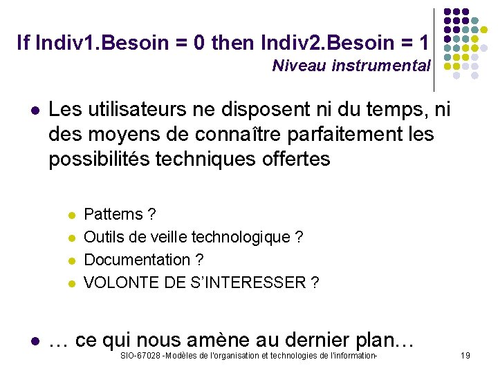 If Indiv 1. Besoin = 0 then Indiv 2. Besoin = 1 Niveau instrumental