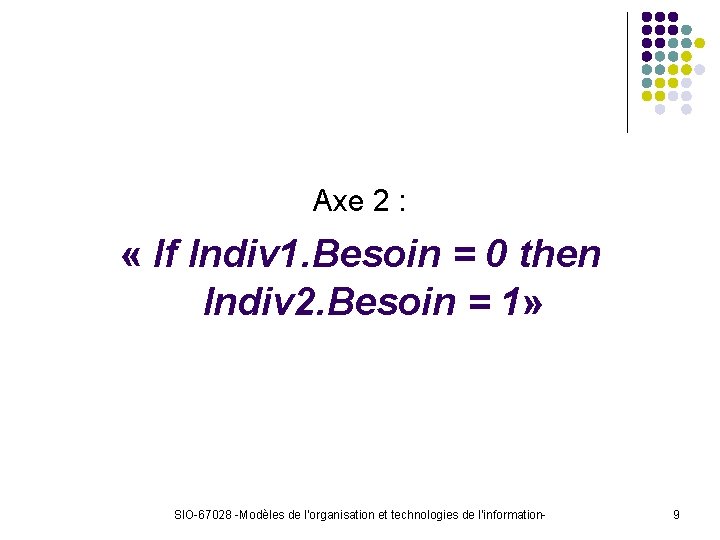 Axe 2 : « If Indiv 1. Besoin = 0 then Indiv 2. Besoin