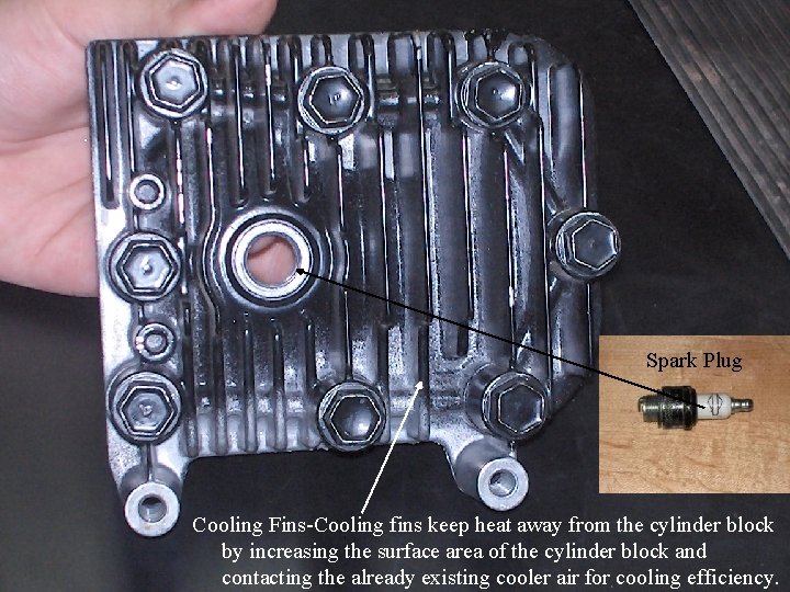 Spark Plug Cooling Fins-Cooling fins keep heat away from the cylinder block by increasing
