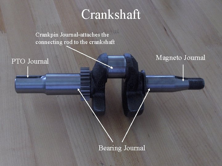 Crankshaft Crankpin Journal-attaches the connecting rod to the crankshaft Magneto Journal PTO Journal Bearing
