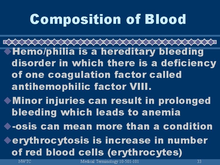 Composition of Blood u. Hemo/philia is a hereditary bleeding disorder in which there is
