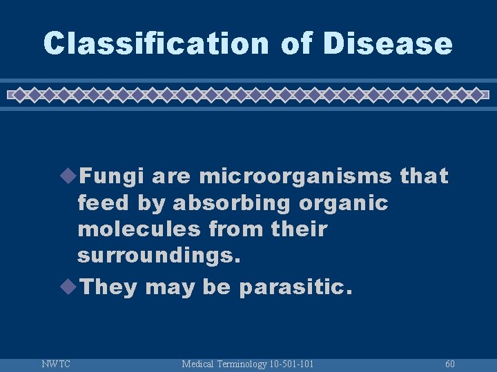 Classification of Disease u. Fungi are microorganisms that feed by absorbing organic molecules from
