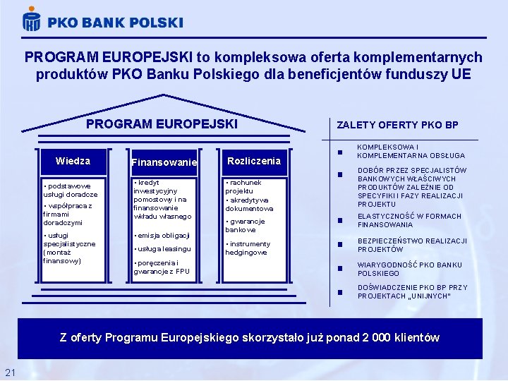 PROGRAM EUROPEJSKI to kompleksowa oferta komplementarnych produktów PKO Banku Polskiego dla beneficjentów funduszy UE