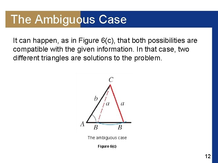 The Ambiguous Case It can happen, as in Figure 6(c), that both possibilities are
