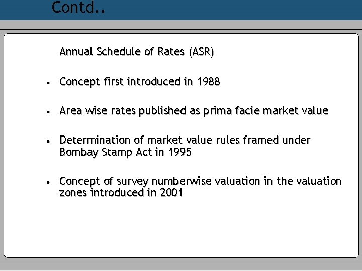 Contd. . Annual Schedule of Rates (ASR) • Concept first introduced in 1988 •