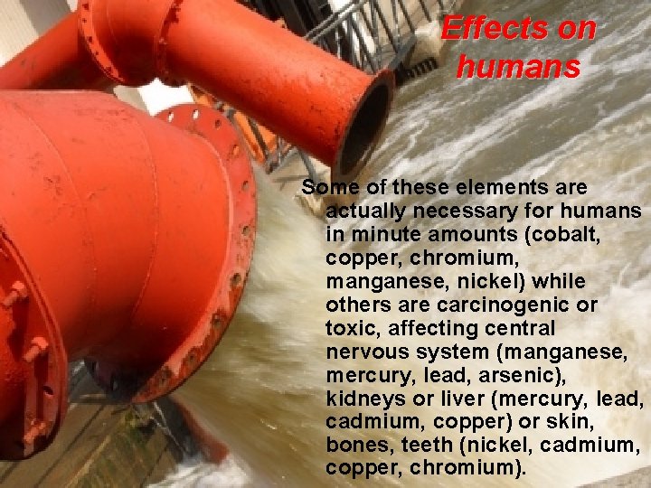 Effects on humans Some of these elements are actually necessary for humans in minute