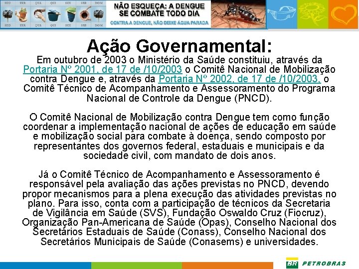 Ação Governamental: Em outubro de 2003 o Ministério da Saúde constituiu, através da Portaria