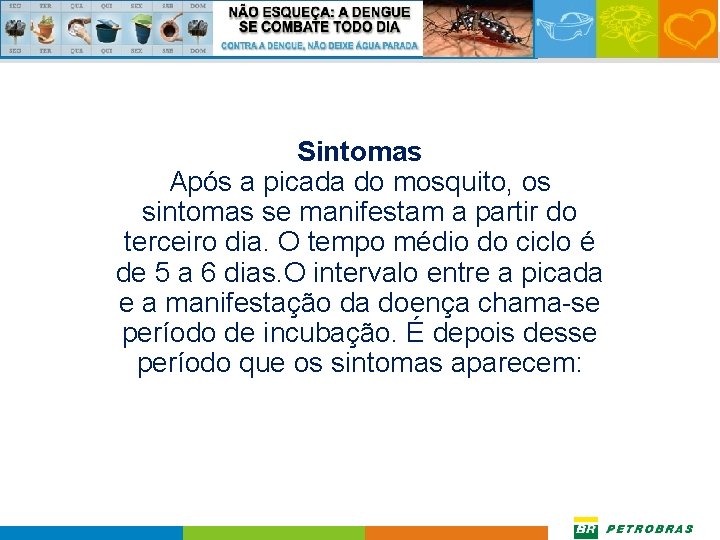 Sintomas Após a picada do mosquito, os sintomas se manifestam a partir do terceiro