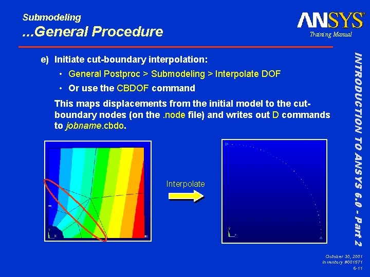 Submodeling . . . General Procedure Training Manual • General Postproc > Submodeling >
