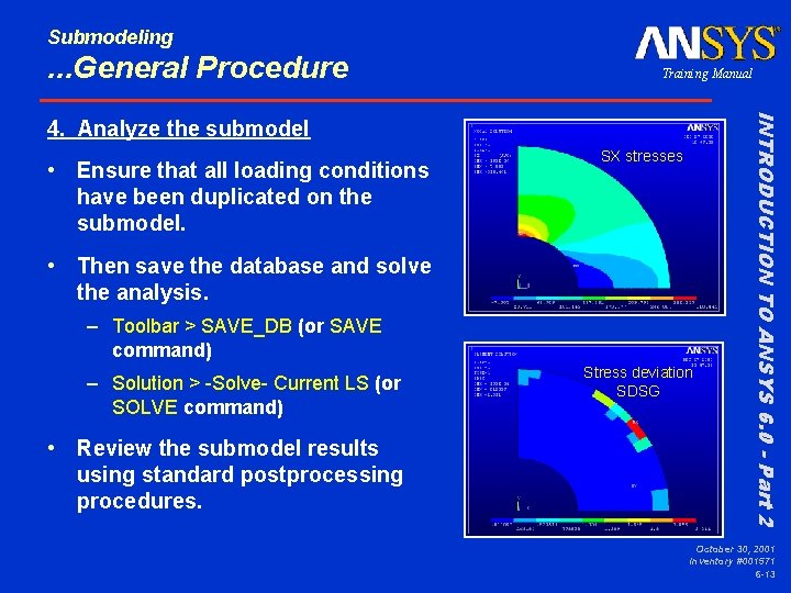Submodeling . . . General Procedure Training Manual • Ensure that all loading conditions