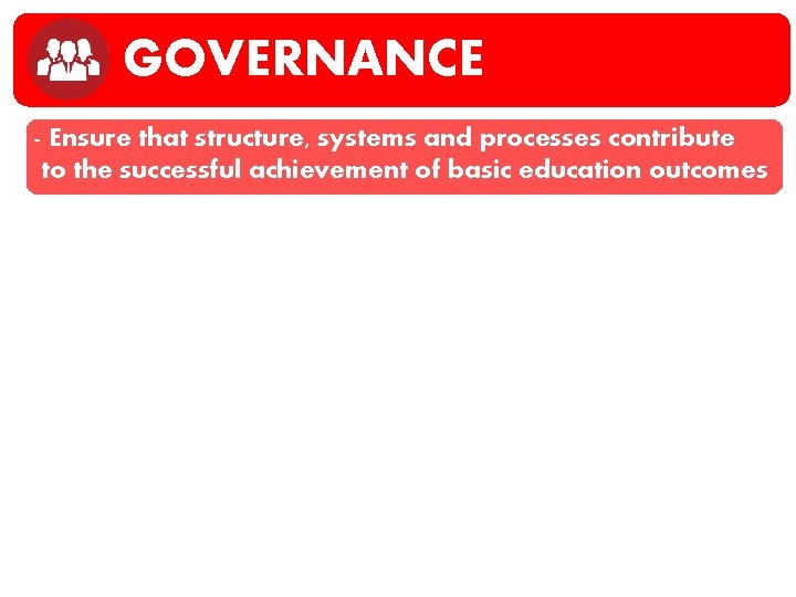 GOVERNANCE - Ensure that structure, systems and processes contribute to the successful achievement of