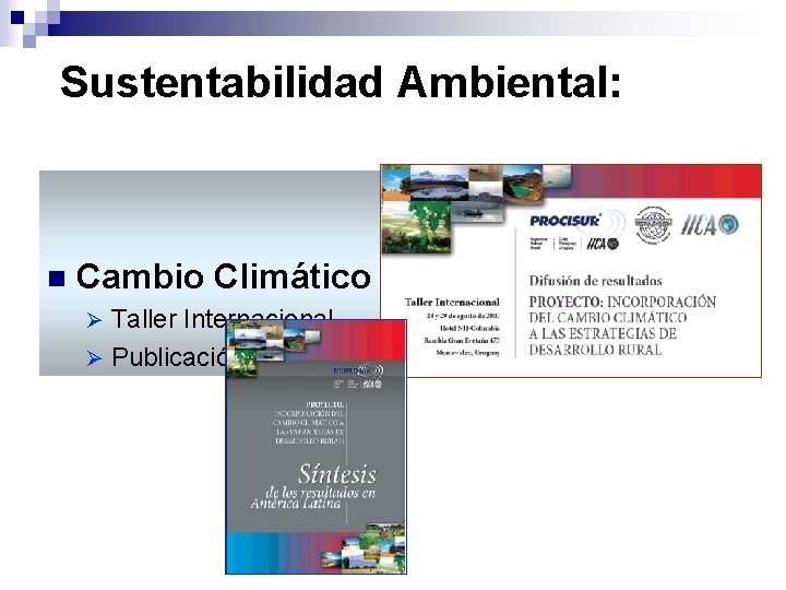 Sustentabilidad Ambiental: n Cambio Climático Taller Internacional Ø Publicación Ø 