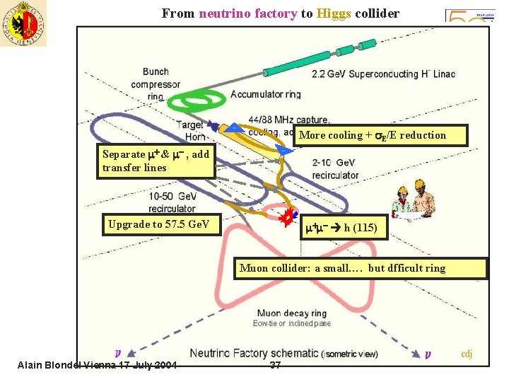 From neutrino factory to Higgs collider More cooling + s. E/E reduction Separate +