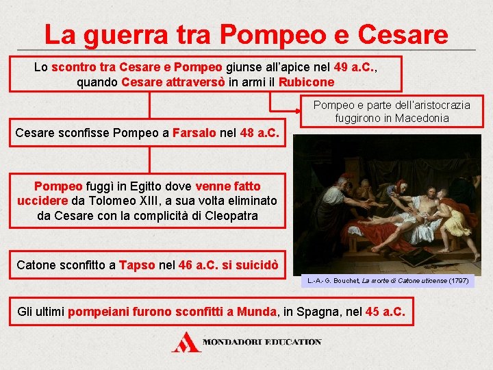 La guerra tra Pompeo e Cesare Lo scontro tra Cesare e Pompeo giunse all’apice