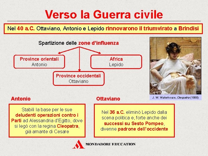 Verso la Guerra civile Nel 40 a. C. Ottaviano, Antonio e Lepido rinnovarono il