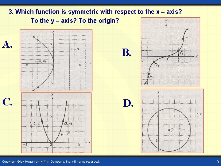3. Which function is symmetric with respect to the x – axis? To the