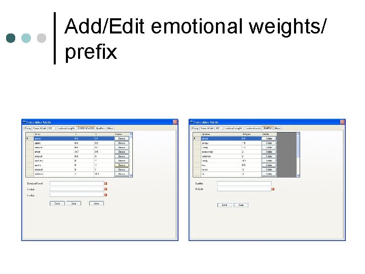 Add/Edit emotional weights/ prefix 