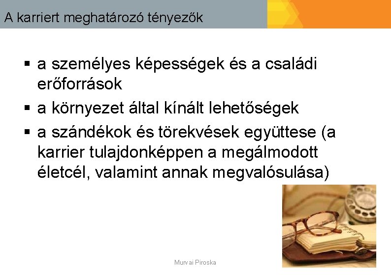A karriert meghatározó tényezők § a személyes képességek és a családi erőforrások § a