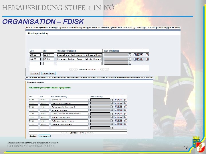 HEIßAUSBILDUNG STUFE 4 IN NÖ ORGANISATION – FDISK 16 