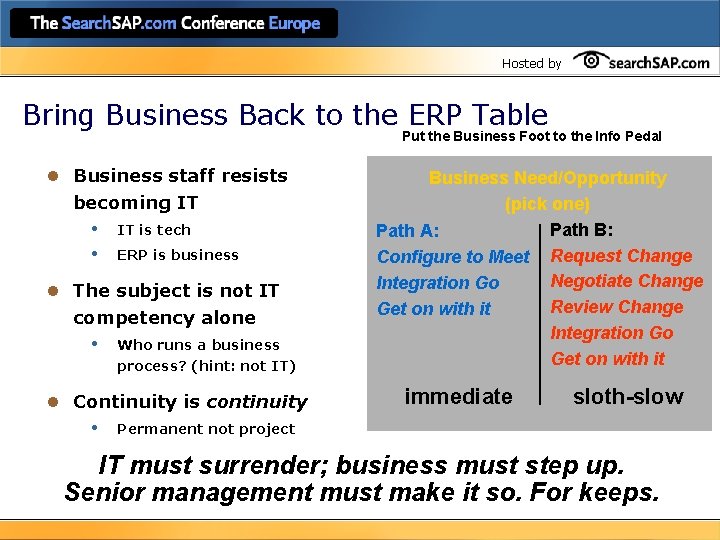 Hosted by Bring Business Back to the ERP Table Put the Business Foot to