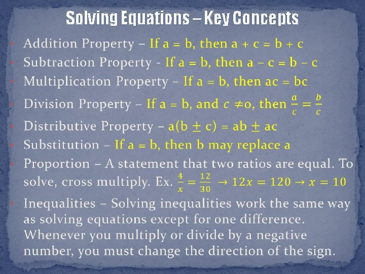 Solving Equations – Key Concepts 