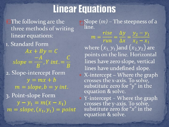 Linear Equations � � 