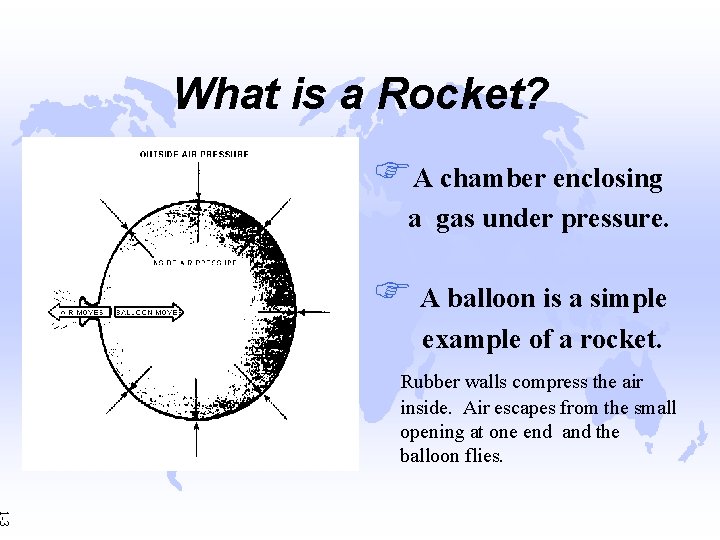 What is a Rocket? FA chamber enclosing a gas under pressure. F A balloon