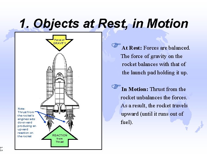 1. Objects at Rest, in Motion Force of GRAVITY FAt Rest: Forces are balanced.